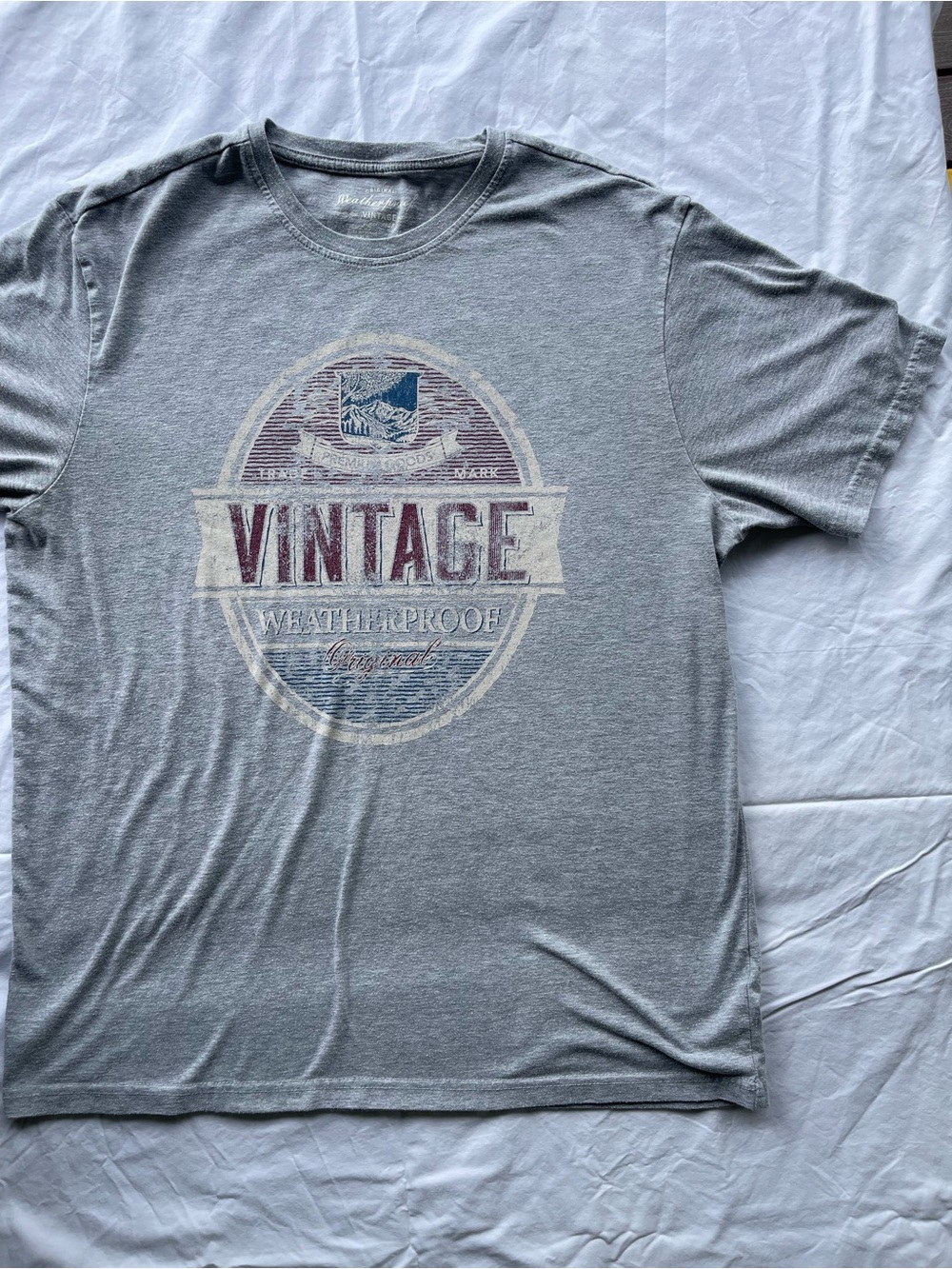 Vintage Light Gray Graphic Crew Neck Tee - 'VINTAGE' Badge